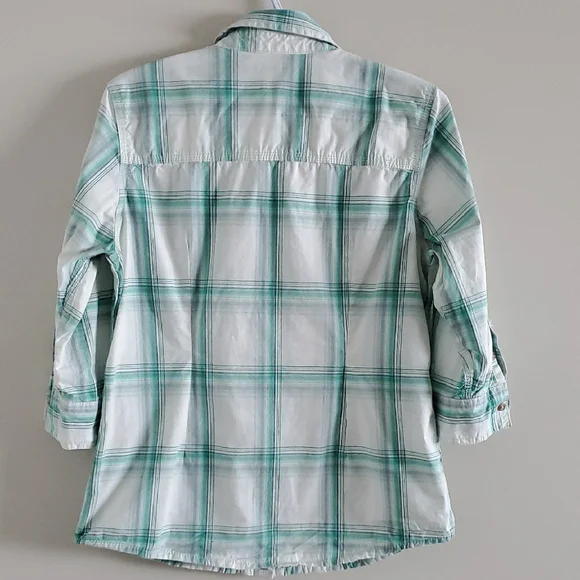 Carhartt Women's White and Green Plaid Button Down 3/4 Sleeves Shirt Size M - Picture 8 of 16